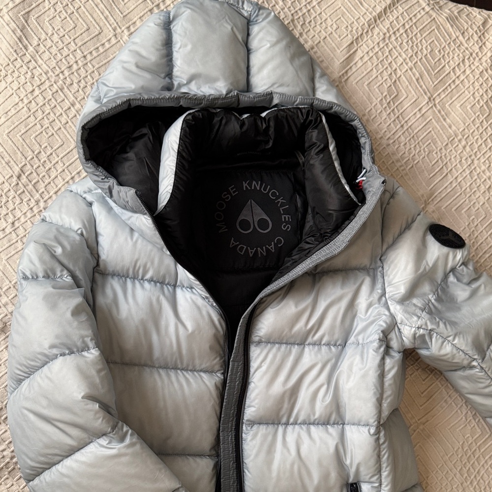 Moose Knuckles Metallic Gray Puffer Jacket for women